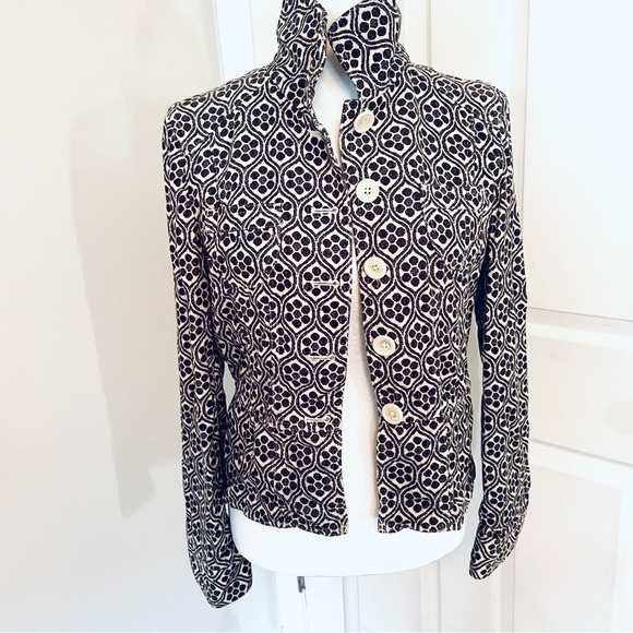 Loft Vintage 100% Cotton Black and White Ornament Jacket - Size 6 - Picture 2 of 7